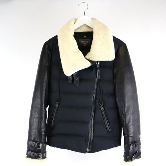 Mackage Jovie Shearling Collar Quilted Puffer Moto Jacket